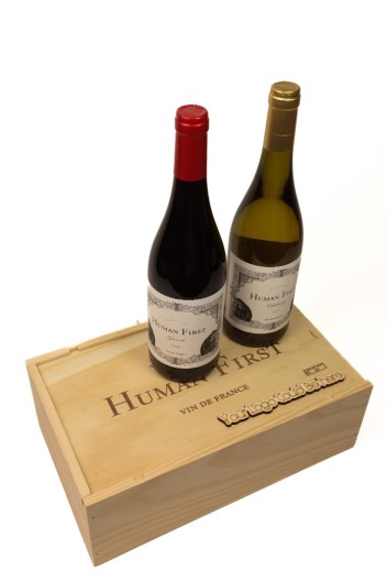 Ξύλινο Κιβώτιο 2 Φιαλών Γαλλικών κρασιών Human First – Vin de France 