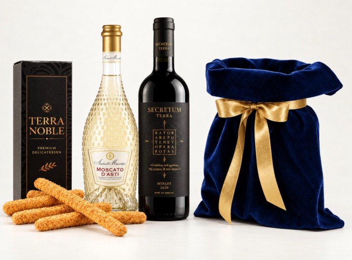 Βελούδινο Πουγκί με 2 φιάλες και Delicatessen Βελούδινο Πουγκί με 2 φιάλες και Delicatessen