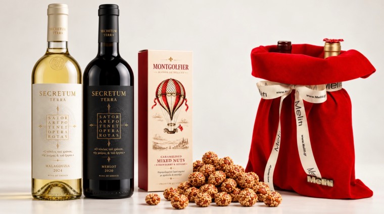 Βελούδινο Πουγκί με 2 φιάλες και Delicatessen Βελούδινο Πουγκί με 2 φιάλες και Delicatessen